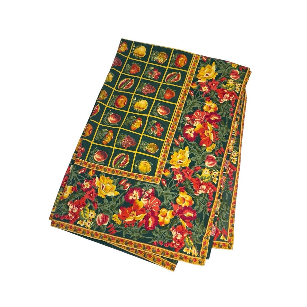 VTG April Cornell Fruit‎ Tablecloth Green Floral Cotton French Country ~ 47x66
